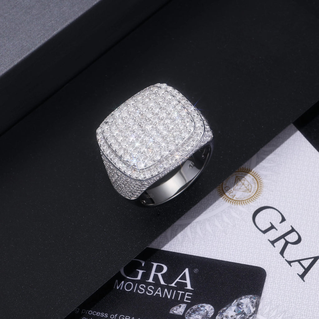 Royal square moissanite men's ring S925 silver platinum-plated on white background