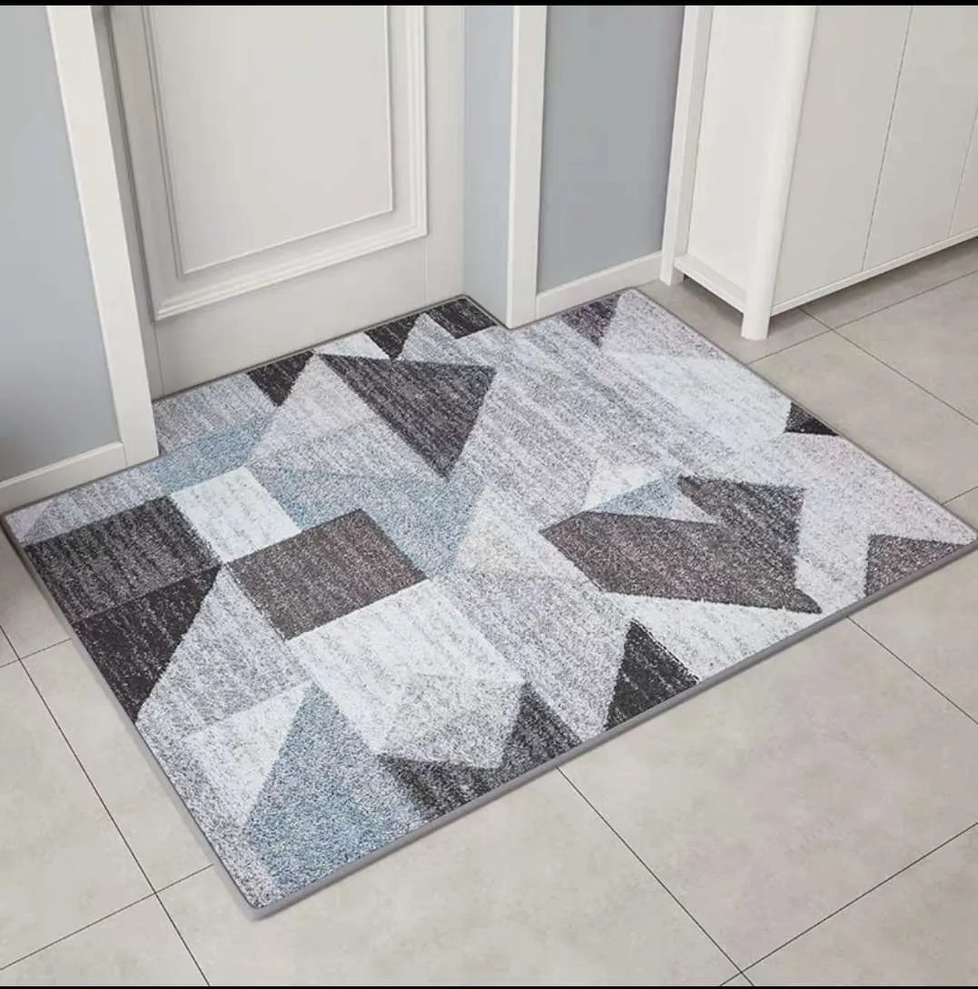 Custom polyester fibre entrance floor mat with geometric pattern in wave colour, non-slip backing, 500mm×800mm