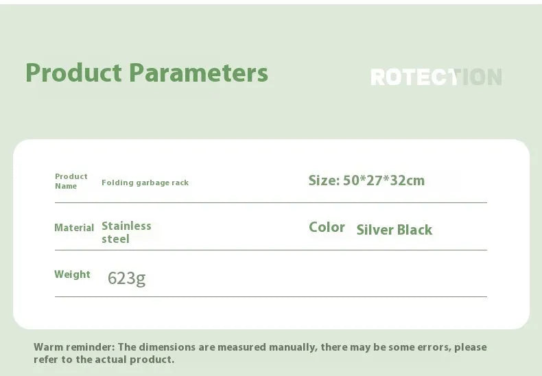 Silver stainless steel folding garbage bag bracket holding black bin bag for outdoor use