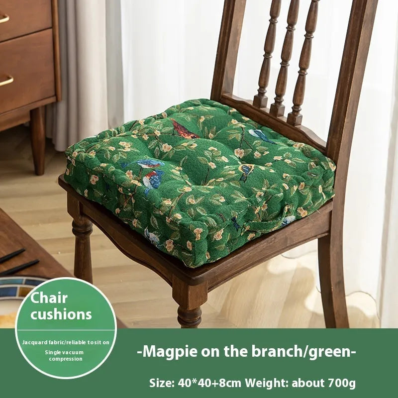 American dining chair cushion 40x40x8cm in apricot floral pattern on a chair.
