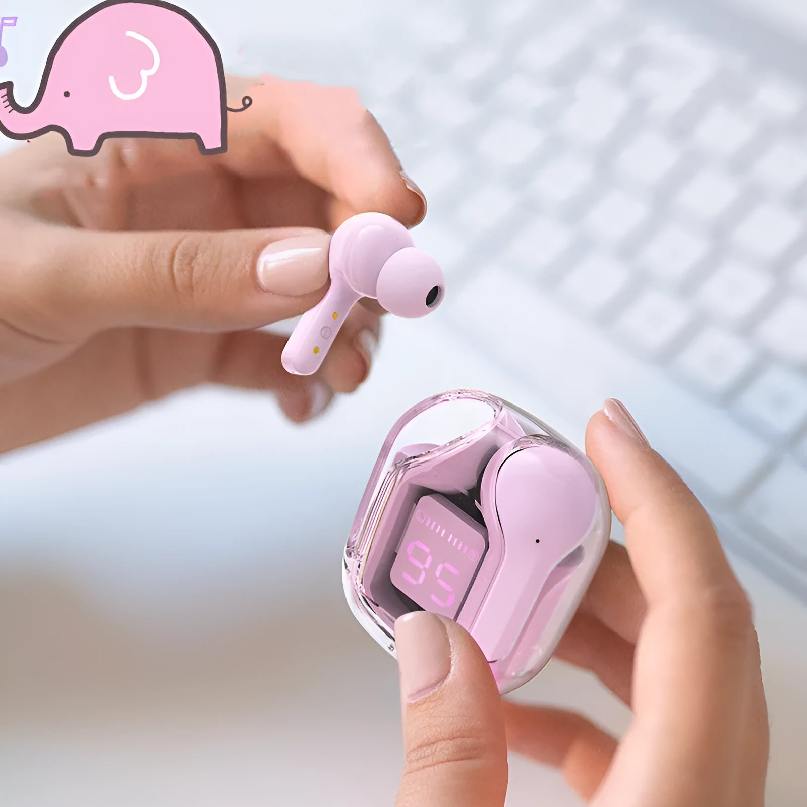 Mini wireless Bluetooth headset with LED power display in five colour options with silicone protective case