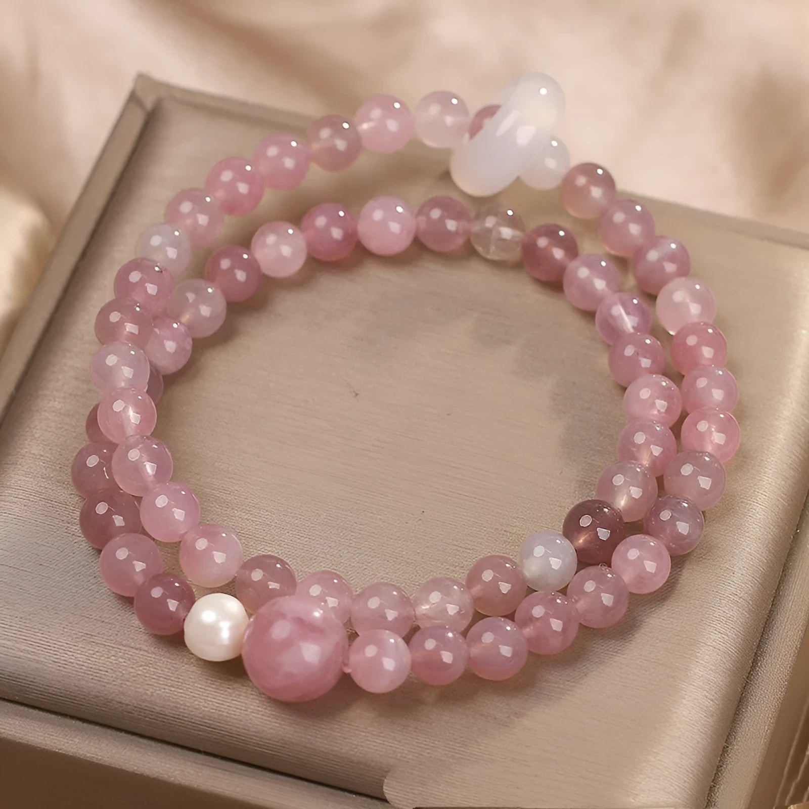 Natural pink crystal flexible ring bracelet for women, light luxury travel commemoration gift, Korea style, pink colour