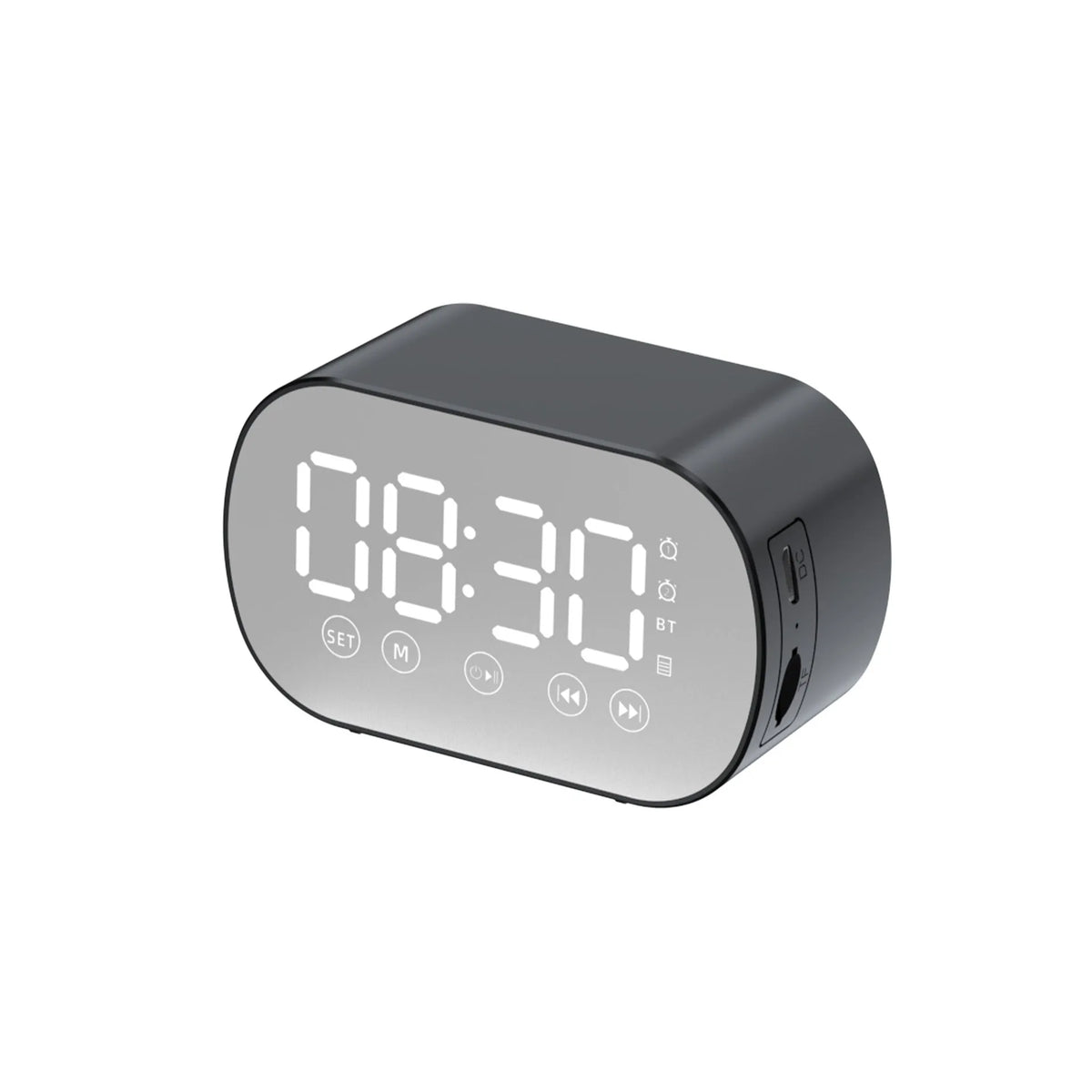 Multifunctional wireless Bluetooth speaker mirror mini alarm clock with FM radio and TF card playback, 84 x 37 x 50mm