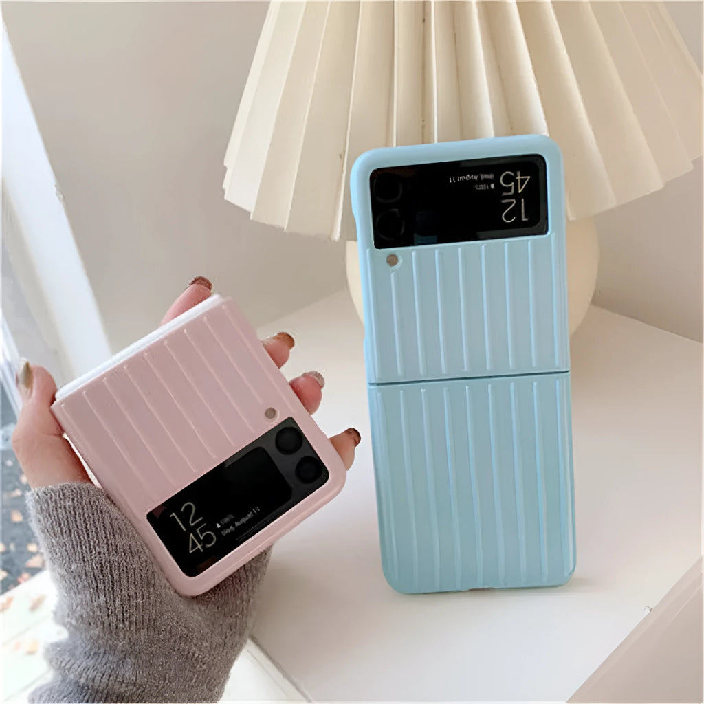Samsung Z Flip3 ultra-thin flip phone case in black, red, pink, silver, gold, sky blue, and light green colours.