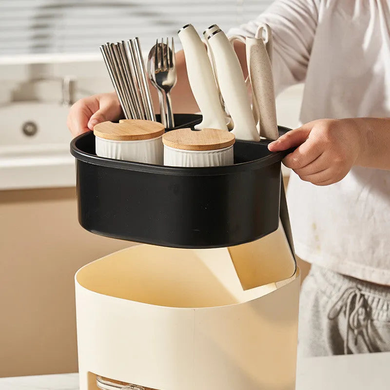 Rotating kitchen storage holder with four compartments for utensils and spices