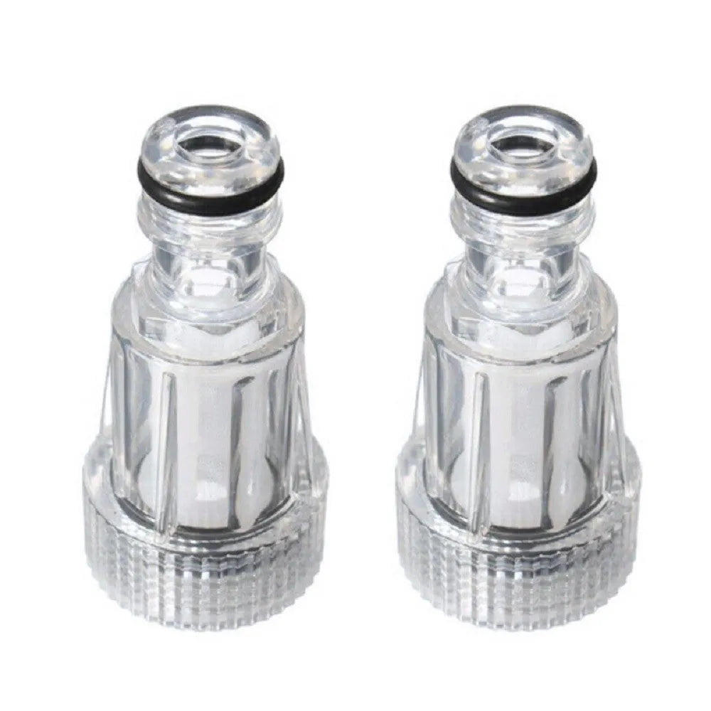 Transparent plastic inlet joint with filter screen for Kärcher pressure washers, 3cm diameter