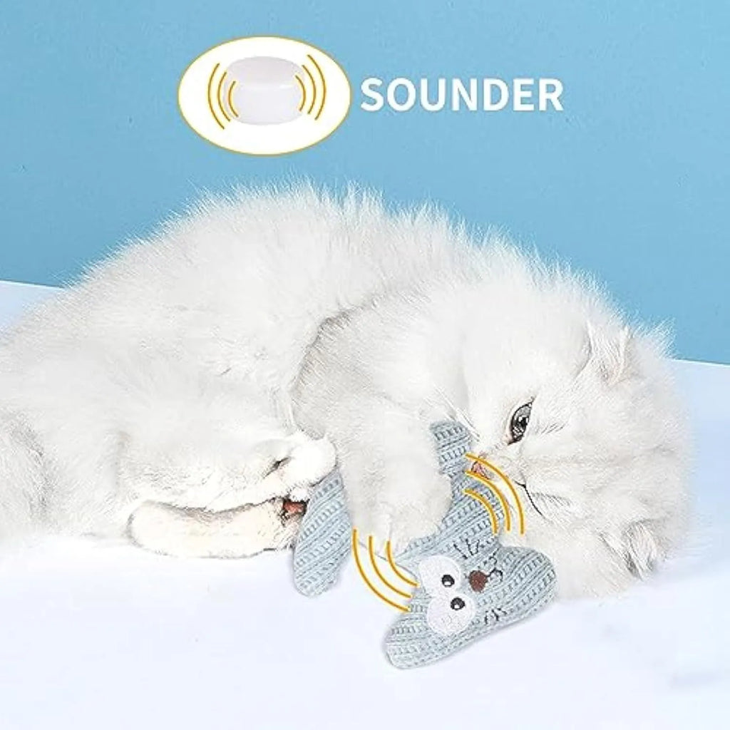 Catnip plush rope toy for cats with bell inside, cyan and light coffee colours