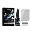 Car windshield repair suit kit with 10ml essence bottle blade and curing films on blue background