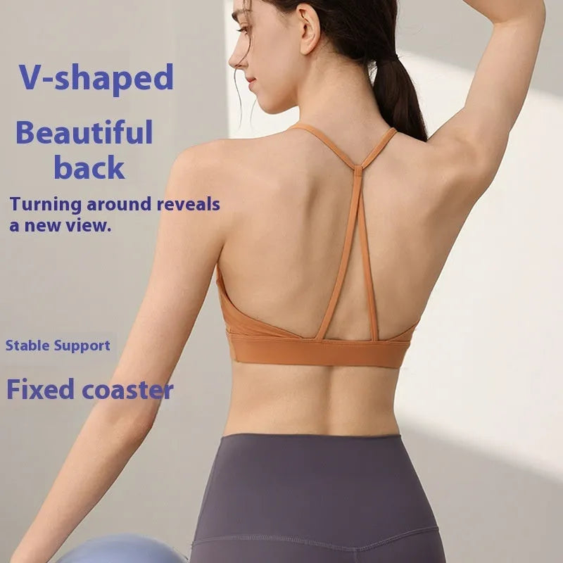 Women's nylon sports vest with fixed double-shoulder straps in various colours for running and yoga