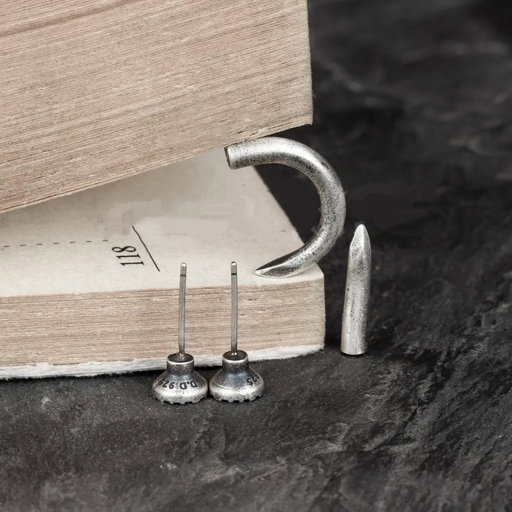 S925 sterling silver nail stud earrings in straight and curved punk designs