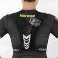Breathable polyester chest bag in black with adjustable strap for waist carry