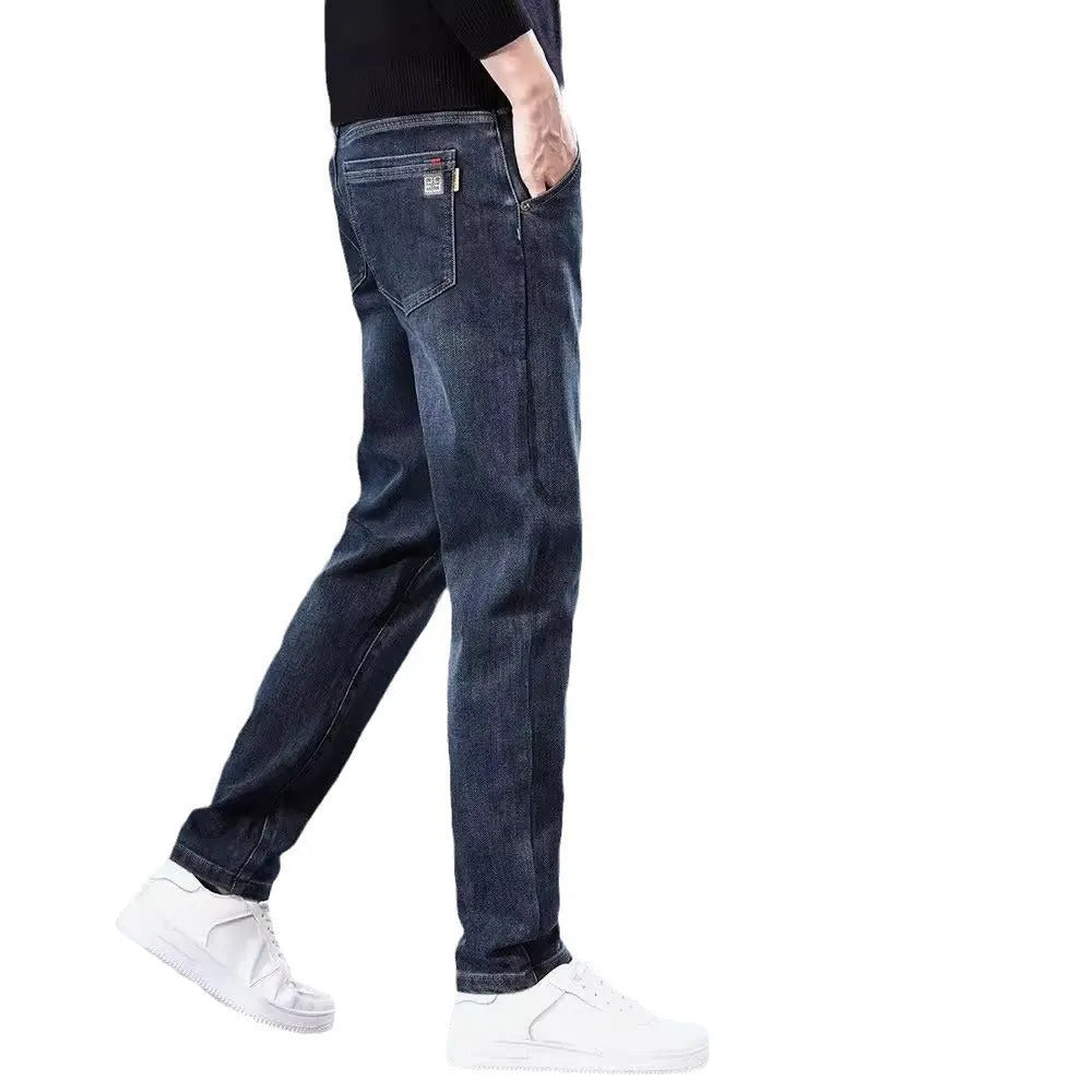 Men's slim straight casual trousers in micro-elastic polyester fabric with zipper fly closure