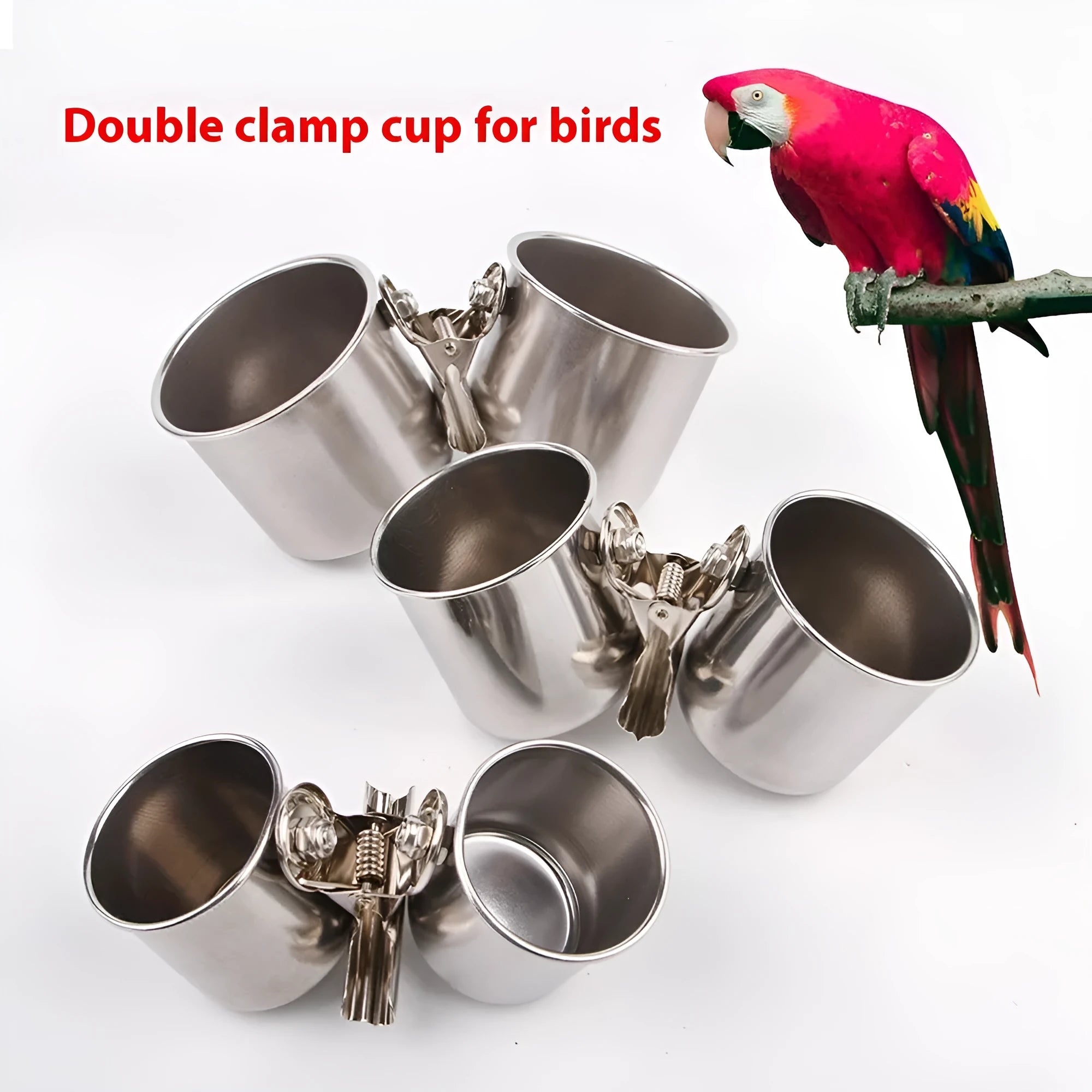 Stainless steel birdcage feeder in natural colour for outdoor use.