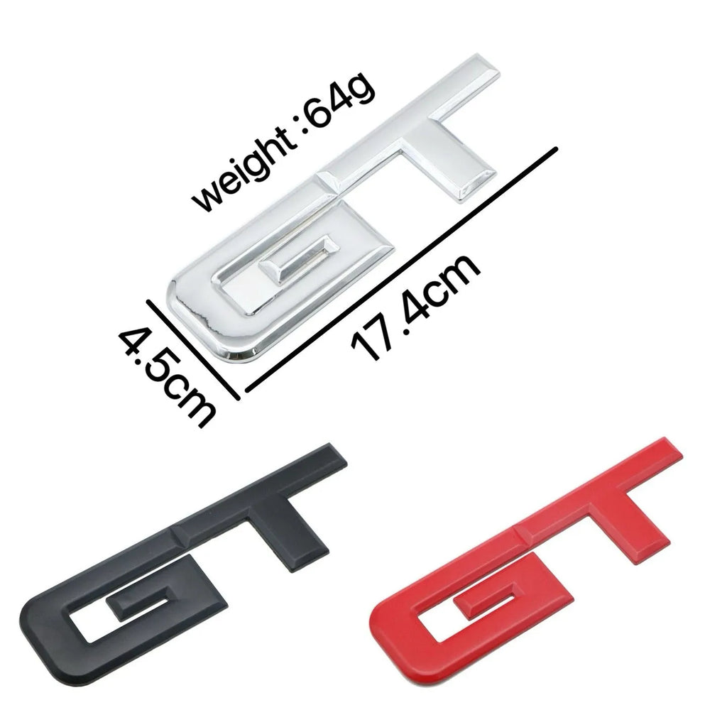 Metal GT pattern car bumper sticker 17.4x4.5cm in silver, black, and red colours