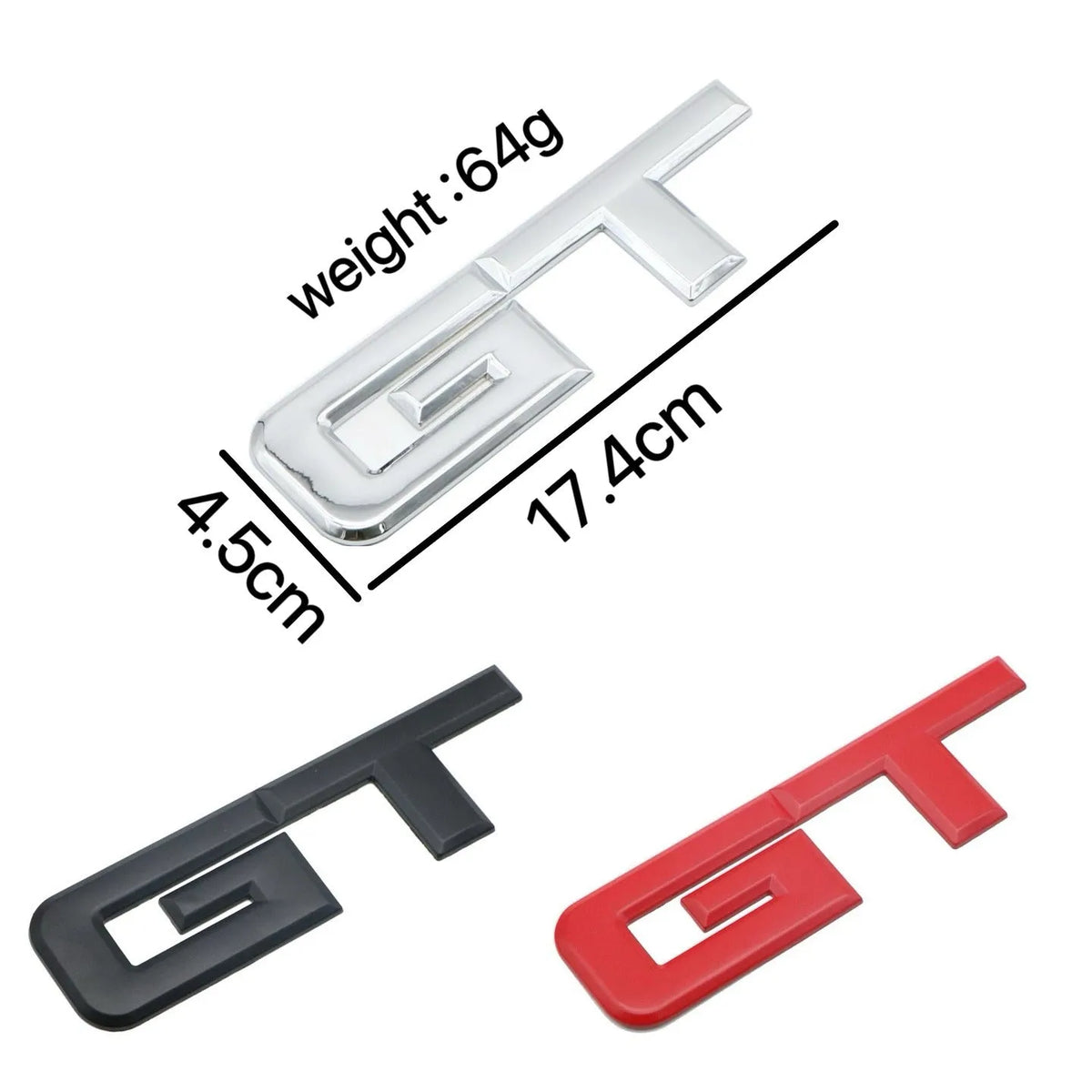 Metal GT pattern car bumper sticker 17.4x4.5cm in silver, black, and red colours