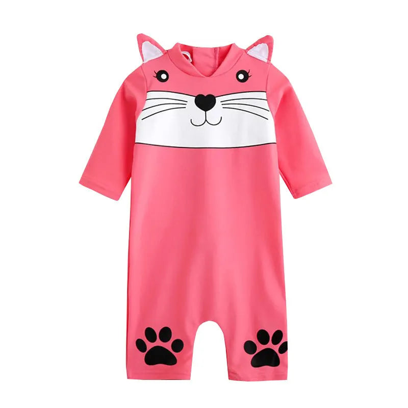 Baby long sleeve one-piece swimsuit in blue with polyester fabric for sun protection during swimming