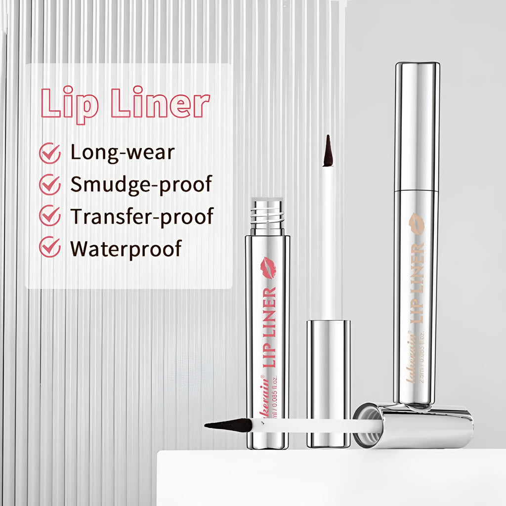 Matte finish pointed toe tear and pull lip liner pencil in Rose Pink, Neutral Mauve, Brown, and Cool Cocoa colours.