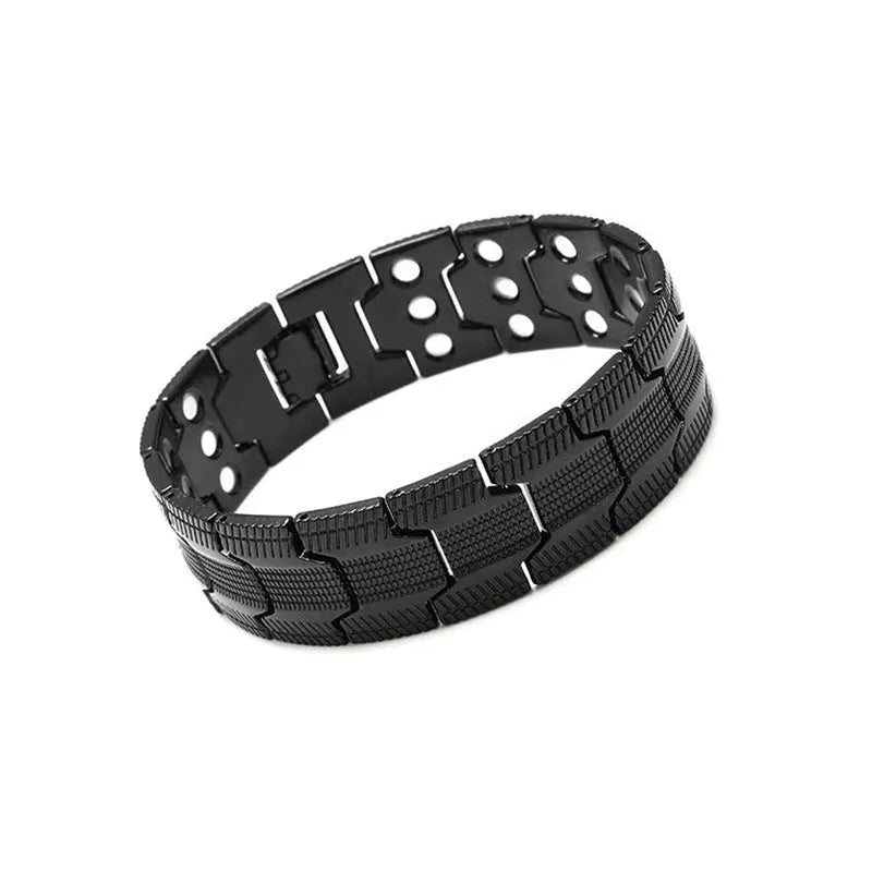 Carved retro three rows full magnet bracelet in bronze electroplated finish on zinc alloy unisex