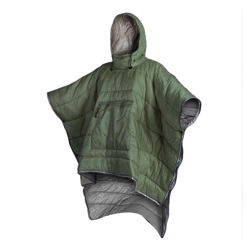 Outdoor cloak sleeping bag wearable as cape with nylon fabric measuring 200x140cm