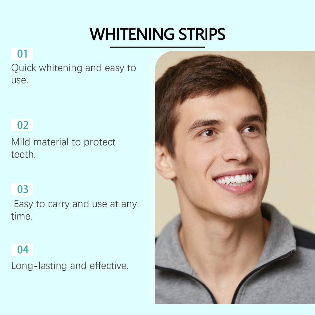 Gear rack teeth whitening strips set with 7-teeth colourimetric card for mild cleaning and natural luster