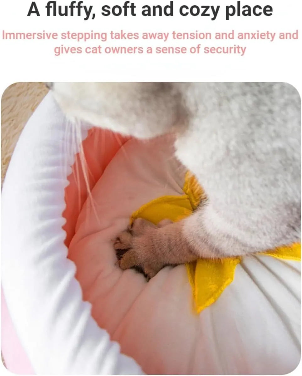 Pink honey pot shaped cat sofa bed with soft interior and a removable cushion for small pets.