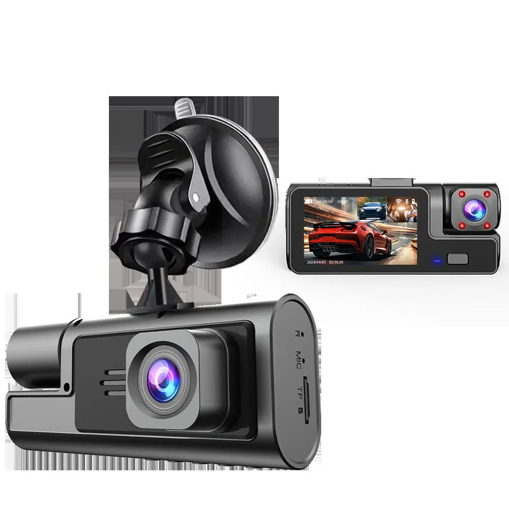 WiFi driving recorder dash cam with 2-inch screen for front and rear car video recording.