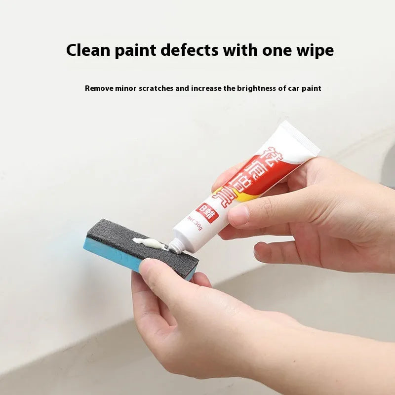Car scratch repair wax kit showing A wax, B wax, and a frosted sponge mop for paint polishing
