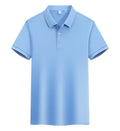 Cotton blend short sleeve polo shirt in loose fit showing colour options