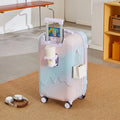 Gradient luggage trolley case with USB water cup holder in solid colour finish on a white background