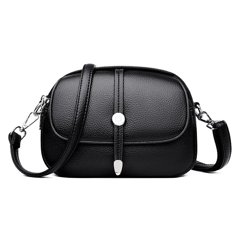 City Simple women's oval crossbody bag in soft PU leather available in black, khaki, or dark brown