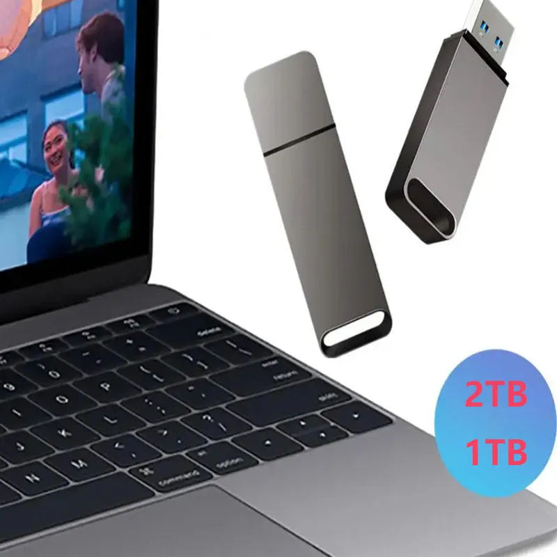 Metal USB flash drive in black, red, or silver with capacity up to 16TB