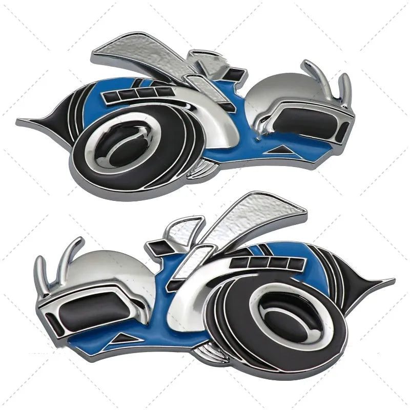 Pair of large zinc alloy bumper stickers with Big Bee label design in yellow and silver colours.