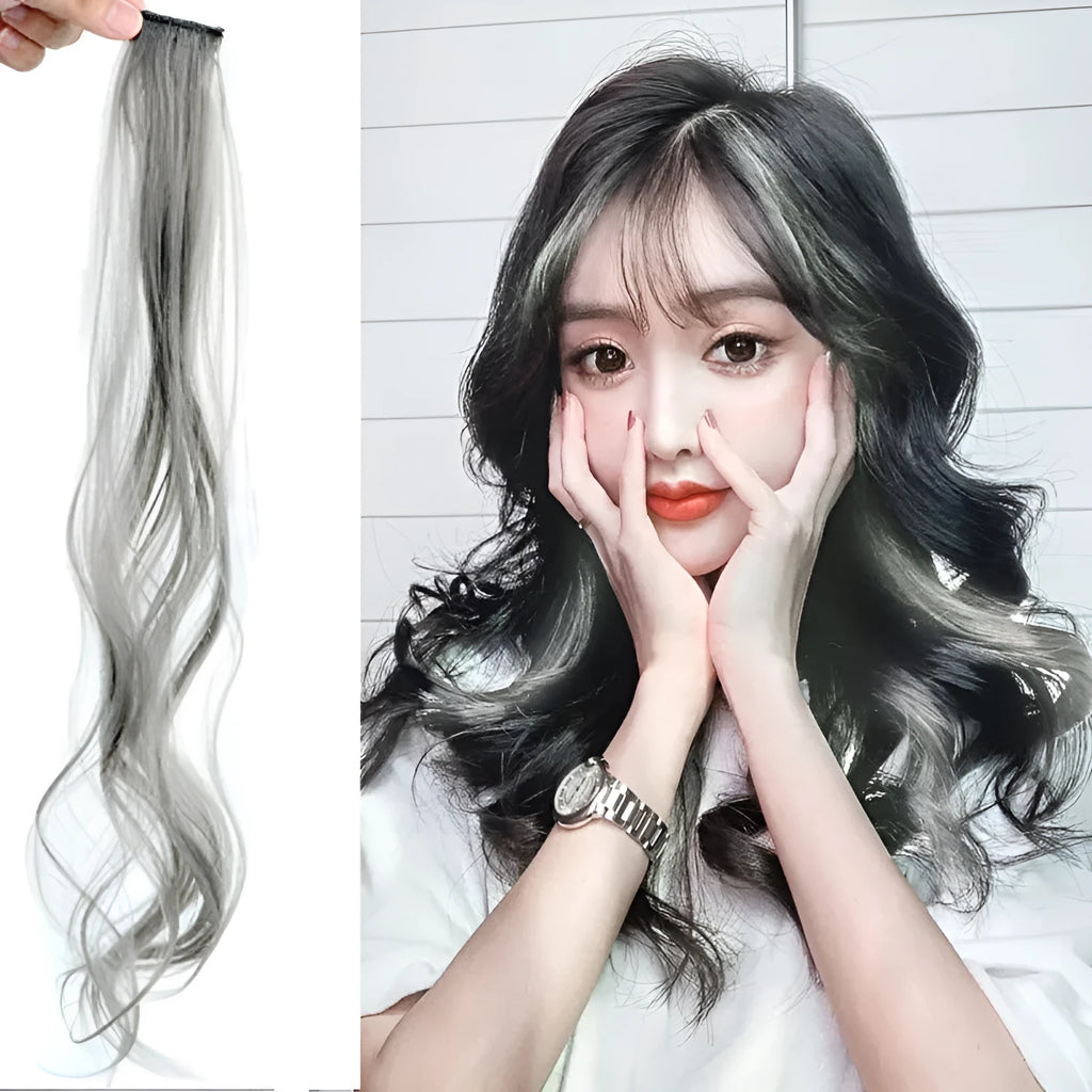 60cm long gradient curly hair wig patch in mixed silk material showing colour transition