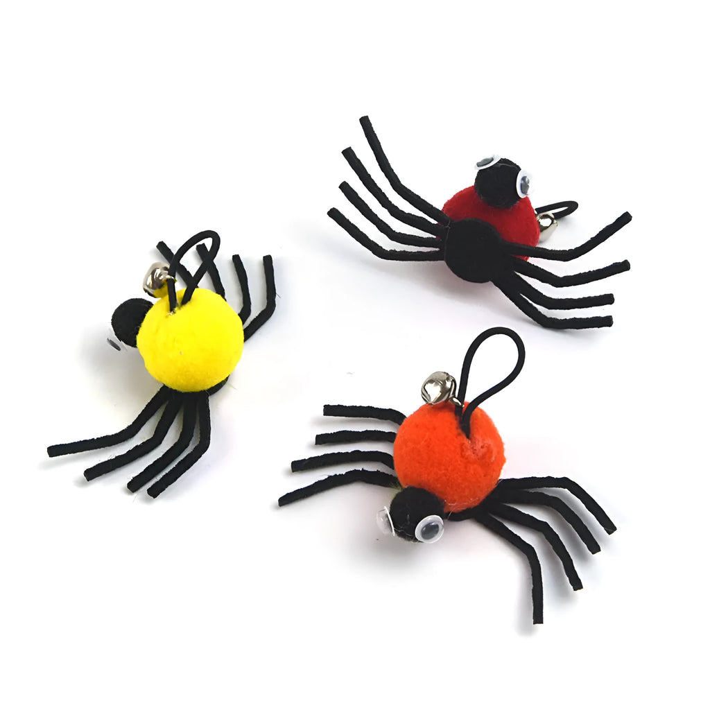 Small Halloween plush cat toy in orange red and yellow measuring 4.5 by 9 centimetres
