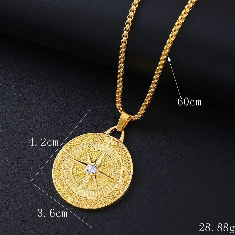 Geometric gold colour alloy pendant necklace with inlaid zircon accents