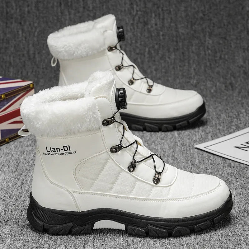 Men's fleece-lined thickened snow boots in solid colour with artificial PU upper and round toe