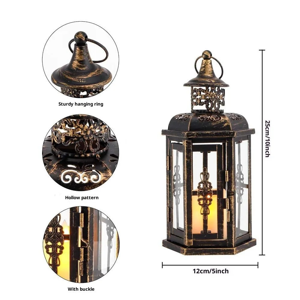 Black retro metal and glass candle holder for home, hotel, restaurant and gift decoration