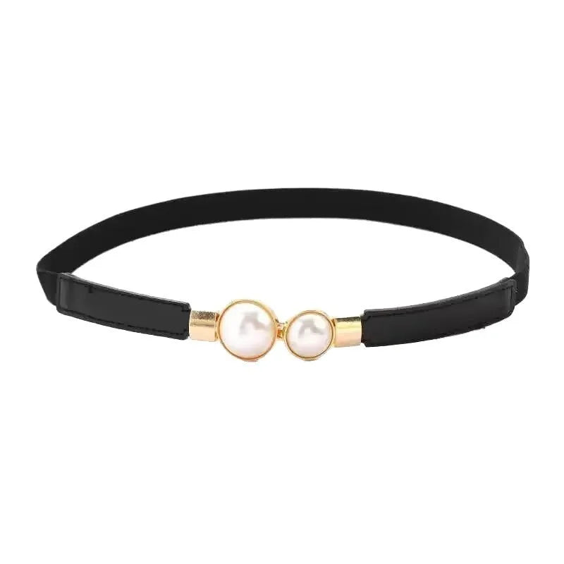 Women's thin decorative jeans belt with alloy buckle in black or brown colour options