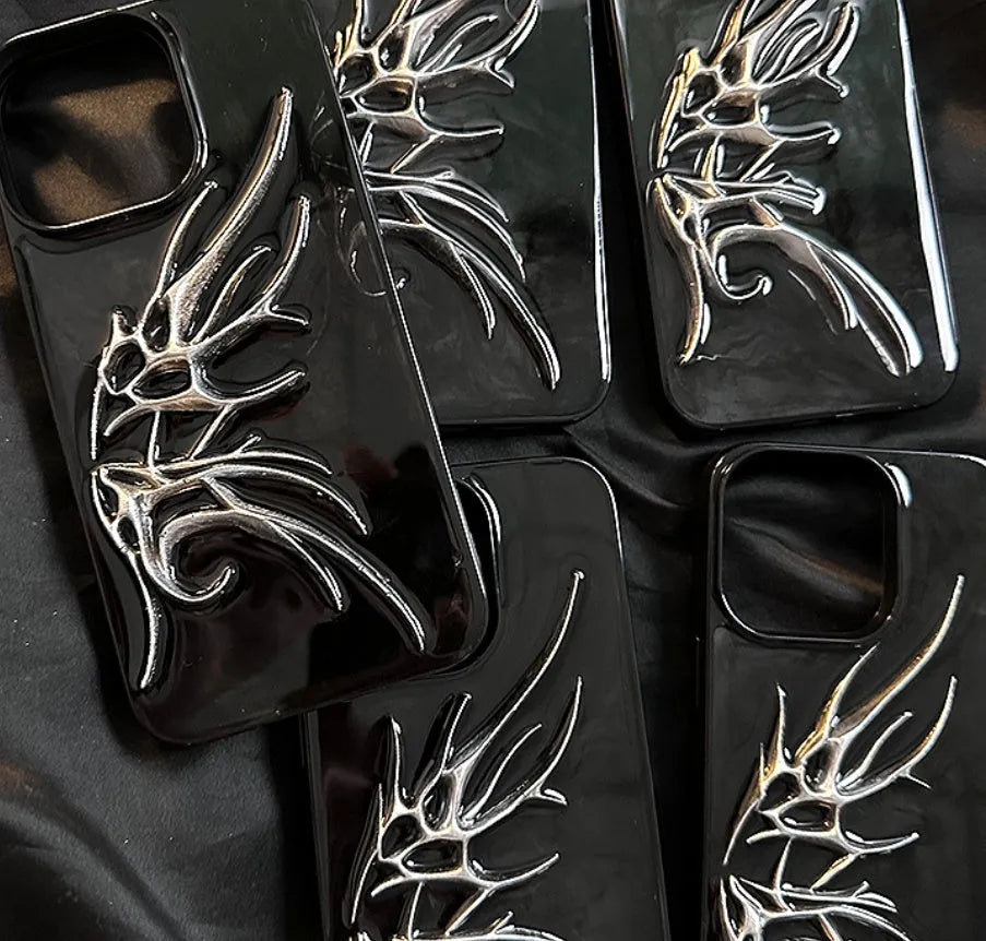 Protective iPhone case with three-dimensional blooming wings design in blurred wings colour