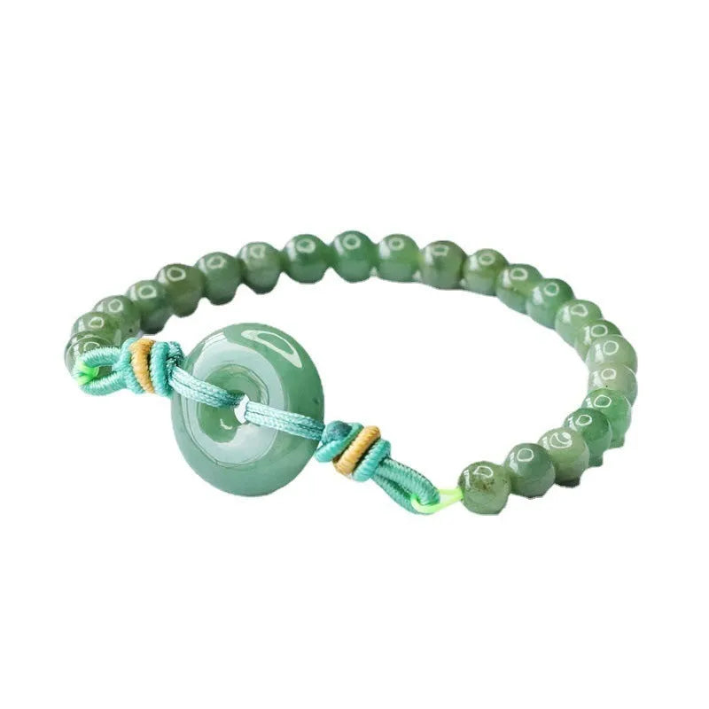 Natural emerald green jade bracelet with safety buckle and 6mm star-shaped beads