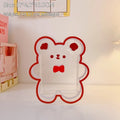 Square clear acrylic stationery storage box with cartoon design options including strawberry rabbit and poached egg