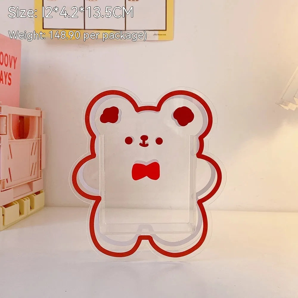Square clear acrylic stationery storage box with cartoon design options including strawberry rabbit and poached egg