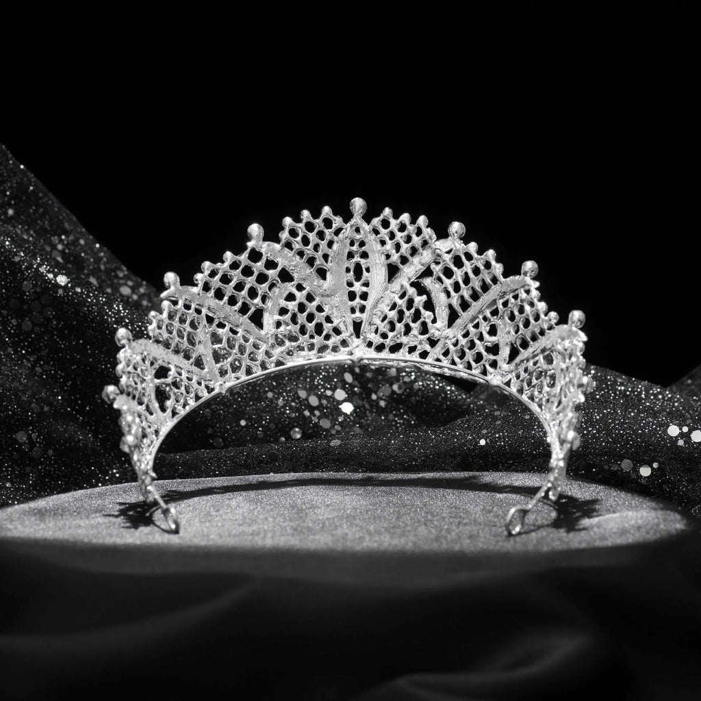 Silver white zircon full diamond alloy crown headband for women on white background