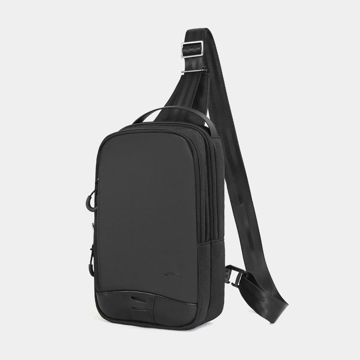 Casual black waterproof TPU chest bag with a single strap and soft handle.