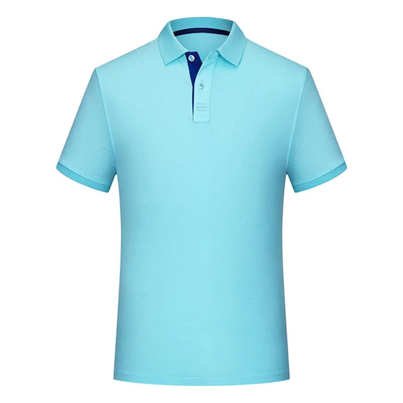 Cotton solid colour polo collar casual t-shirt short sleeve summer men daily wear