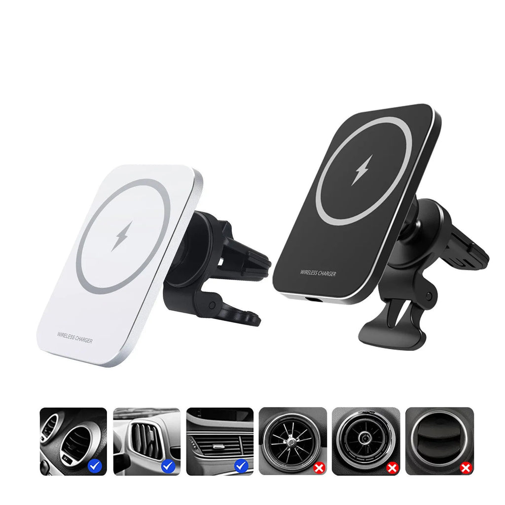 Black magnetic wireless charging car phone holder for iPhone 12 with functional king bracket mounting