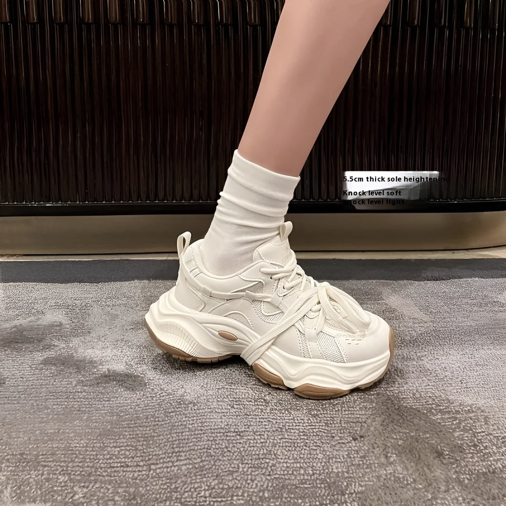 Milky white women's platform running sneakers with composite sole and round toe design
