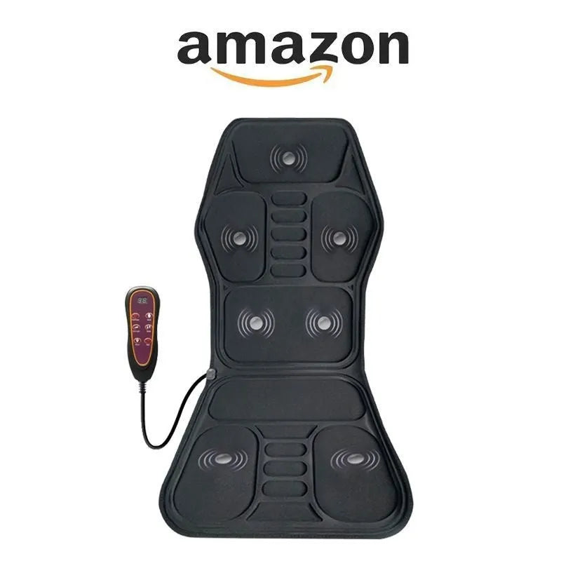 Full body massage car mat with handheld remote and artificial leather surface showing hot compress controls