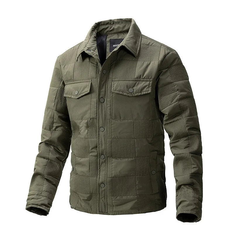 Men's quilted cotton coat jacket with polo collar in army green colour option