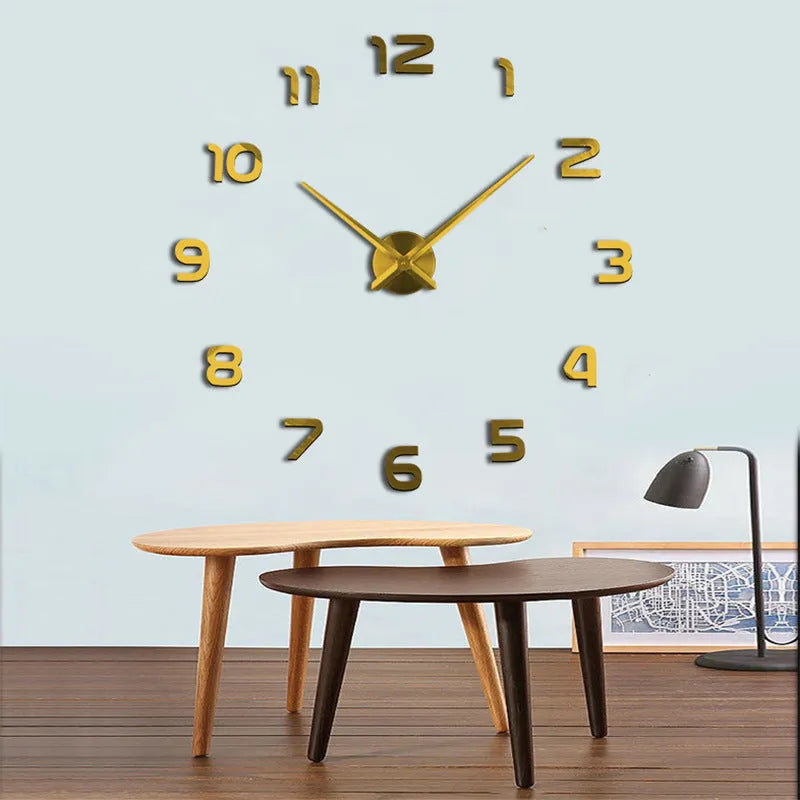 Silver round acrylic DIY wall clock for living room or office